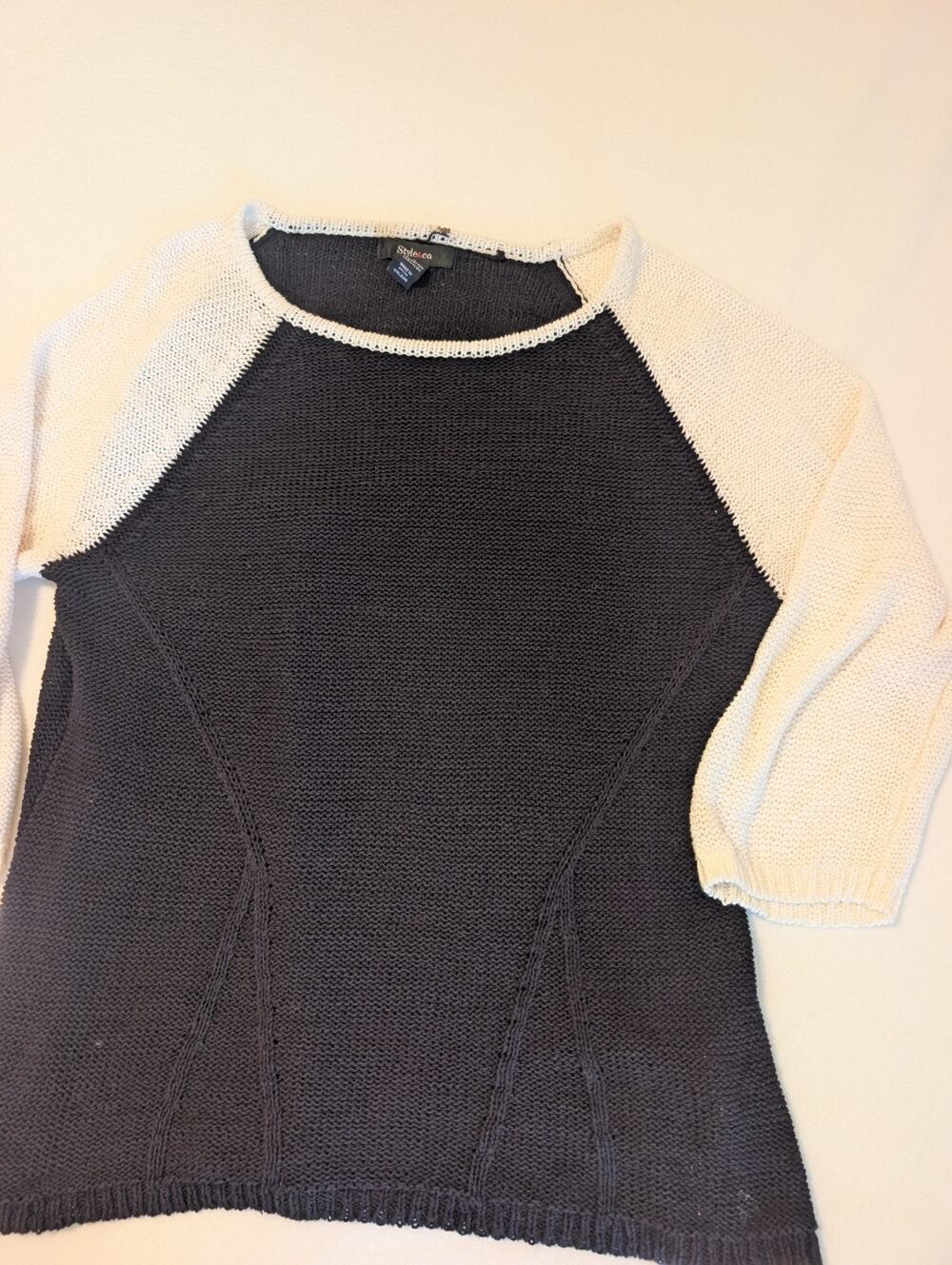Style & Co. Women's High Low Cable Knit Sweater Large ,Colorblock, Gothcore,